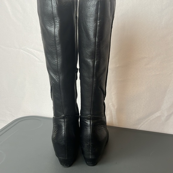 Anthropologie Naya Fjord Hidden Wedge Black Leather Knee-High Boots Size 7.5 - Picture 10 of 15